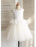 Ivory Cotton Champagne Tulle Knee Length Flower Girl Dress 